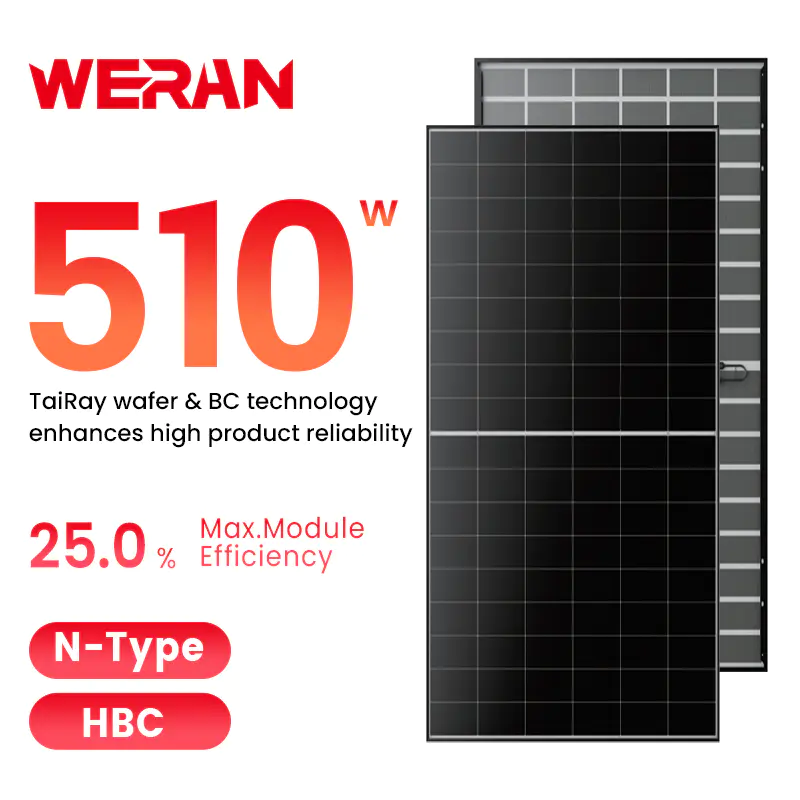 Panneau solaire résidentiel à contact arrière WERAN 495-510 W – Module PV OEM sur toit à double verre pour distributeurs et installateurs